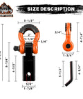 Diagram of 2 Inch Tow Hitch Receiver With Three Quarter D Ring Shackle And Five Eighth Screw Pin Heavy Duty 45000 Lbs Break Strength Off Road Towing Accessory Orange And Black for Vehicle Trailer Recovery, showing dimensions.