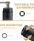 Oil Pressure Sensor Socket Kit For Three Eighths Drive Six Point Pro Auto Socket Fits One And One Eighth Inch Hex Wrench Gas Pressure Switch Socket For Quick Removing And Installing Oil Sending Unit, showing 3/8 inch wrench compatibility and tape magnetism feature.