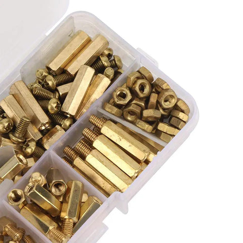 180Pcs M4 Brass Standoff Spacer Set With Male And Female Hex Pillars Screws And Nuts For Electronics PCB Mounting Durable Brass Hardware Kit In Storage Box Built For DIYers, brass spacers in organizer