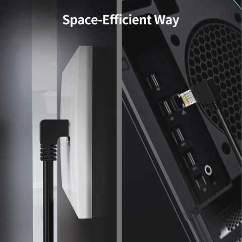 Cat6 Shielded Ethernet Extension Cable With Upward Angled Connectors, 8P8C Patch Cable, 250 MHz Bandwidth, 1.6 Feet, Black, installed