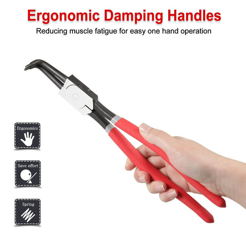 Pro Grade 13 Inch Snap Ring Pliers For Internal Retaining Rings With 90 Degree Bent Jaws 0.12 Inch Tip Diameter Carbon Steel Circlip Pliers