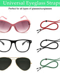 Five Pack Eyeglass Straps Lanyards For Glasses And Sunglasses Anti Slip Adjustable Retainers displayed with glasses