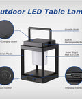 Outdoor Solar Lantern Table Lamp with handle showing solar charging board, plastic material, and touch control button.