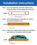 Installation instructions for Premium Teal Marble Cabinet Cup Pulls with step-by-step guide on mounting and screw placement.