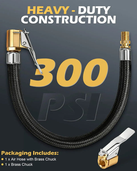 Beefed Up 12 Inch Tire Inflator Hose Adapter With Brass Locking Quick Chuck Heavy Duty High Pressure Air Extension Hose