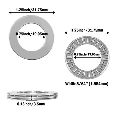 Diagram showing Heavy Duty ET Thrust Needle Roller Bearings With NTA1220 Plus 2TRA, dimensions 0.75 inch bore, 1.25 inch OD, 4-set pack