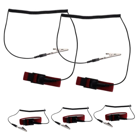 15 Piece ESD Wrist Straps Set With Adjustable Grounding Wires For Electronics Repair And Factory Work Keeps You Grounded And Static Free Reusable Anti Static Bracelet Kit Built To Last. red ESD wrist straps with coiled grounding wires and alligator clips