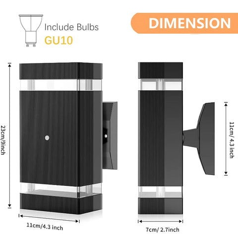 Dimensions of Dusk To Dawn Outdoor Wall Light With 5W LED Bulbs, IP65 Waterproof Aluminum Up And Down Exterior Light Fixture