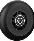 Close up of black inline skate wheel showing ABEC 9 bearing, part of 8 Pack Inline Skate Replacement Wheels 85A Outdoor Asphalt Formula.