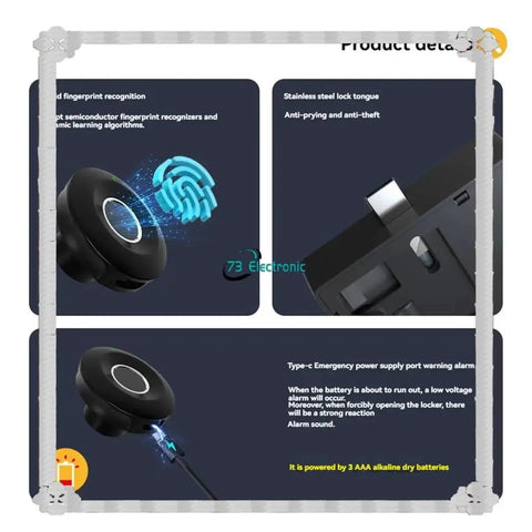 24 Hour Delivery Tuya Smart Biometric Fingerprint Cabinet Lock showing fingerprint ID, stainless lock tongue, and Type-C port features