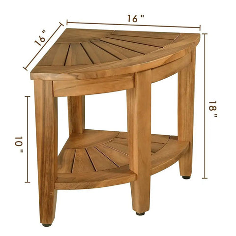 Shower Bench And Corner Stool Set In Solid Teak Wood For Indoor Outdoor Use, 18 Inch Bath Spa Stool, size 16x16x18 inches