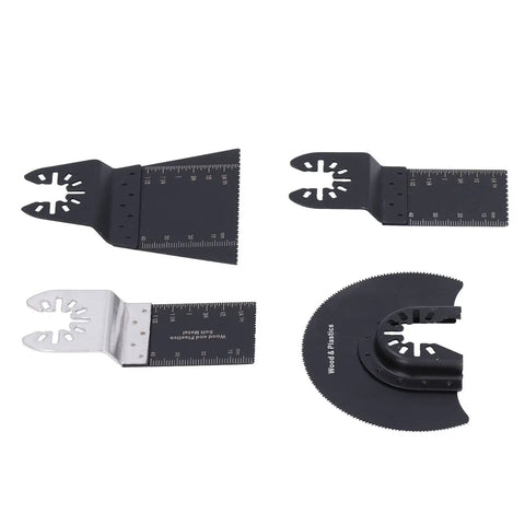 20 Piece Oscillating Saw Blade Kit With Arrow Storage Case showing four blades for cutting wood, metal, and plastic