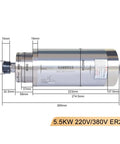 Kickass 5.5KW Water Cooled Spindle Motor With 125MM Diameter And Ironclad ER25 Collet Chuck dimensions showing length and diameter.