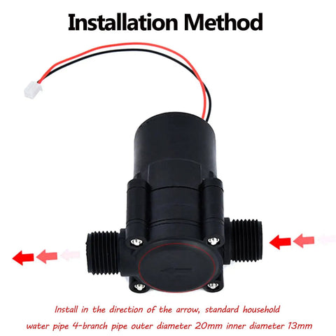 Portable 3.5W Micro Hydroelectric Generator With Adjustable 4 Inch Water Turbine installation method diagram showing connector details