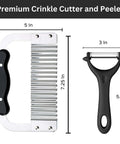 Nur Essentials two-piece crinkle cutter and waffle fry cutter set with peeler; stainless steel blades, black handles
