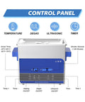 Control panel of Digital Ultrasonic Cleaner 3 Liter Tank With Heating And Timer Features Smart Degassing Plus Squeaky Clean Results.