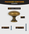 Package includes Antique Brass Cabinet Knobs 10 Pack Zinc Alloy Single Hole Drawer Pulls with screws