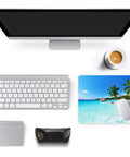 Beach Theme Mouse Pad 12x10 Inch For Desk Setup Waterproof Non Slip Rubber With Stitched Edges Blue Premium Textured Surface