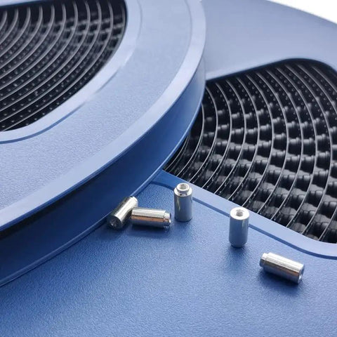 Legit M3 SMD Nuts With Solder Surface Mount Circuit Board Standoffs Heavy Duty Copper Through Hole Spacer Pins For PC Builds Kickass Durability Smooth Finish 100 Pack on a blue tech surface.
