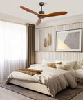 52 Inch Wood Ceiling Fan No Light With Remote For Indoor And Covered Outdoor Spaces Durable Rubber Wood 3 Blade Brown AC