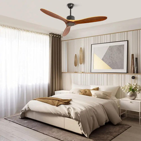 52 Inch Wood Ceiling Fan No Light With Remote For Indoor And Covered Outdoor Spaces Durable Rubber Wood 3 Blade Brown AC