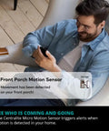 Man receiving alert on phone from Smart Motion Sensor For Home Automation And Security With Zigbee showing front porch motion detection