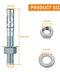 10 Pack Tough As Nails 1/2 X 3 3/4 Inch Zinc Plated Carbon Steel Wedge Anchors For Concrete Brick Masonry with nut and washer