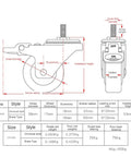 Diagram of Pack Of Four 1.5 Inch Stainless Steel Stem Casters For Furniture And Racks With Silent Brakes, measurements labeled.