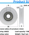 6 Pack Nylon UGroove Track Roller Wheels Set With 608ZZ Sealed Ball Bearings 8x30x9mm For Sliding Doors Windows And Lifting System Pulleys Built To Last Dope Smooth Quiet Operation, size diagram