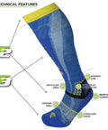 Ultra Warm Ski Mountaineering Eco Sock for Men and Women, Cushioned Tall Merino Blend With Recycled Nylon, technical features, size Medium