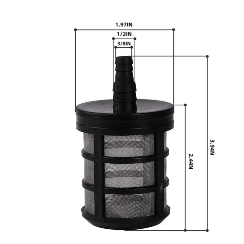 Two Pack Hose Filters for Pumps and Sprayers, Stainless Steel Screen Water Filter with dimensions for 3/8 to 1/2 Inch Fittings