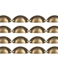 Vintage 16 Piece Cabinet Handles Set With Half Round Shell Drawer Pulls In Brass Tone For Wardrobe Cupboard Closet Doors Retro Vibe Antique Kitchen Hardware