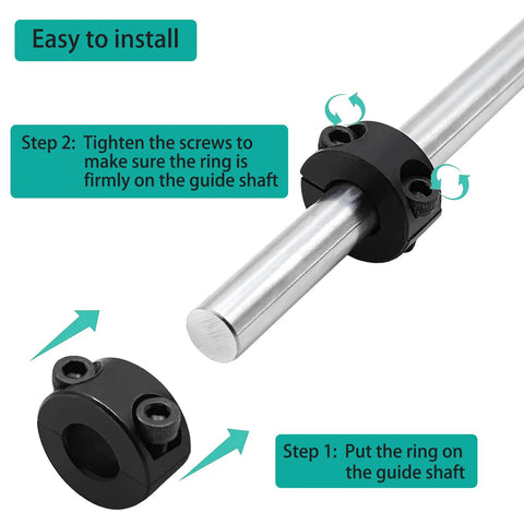 Double Split Shaft Collars 5/16 Inch Bore Clamp-On Black Oxide Carbon Steel Solid Rings For 8mm Round Rods installation diagram