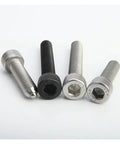 Badass Stainless Steel and Carbon Steel Ball Spring Plungers with Hex Socket Setscrews, four varying lengths and finishes shown.