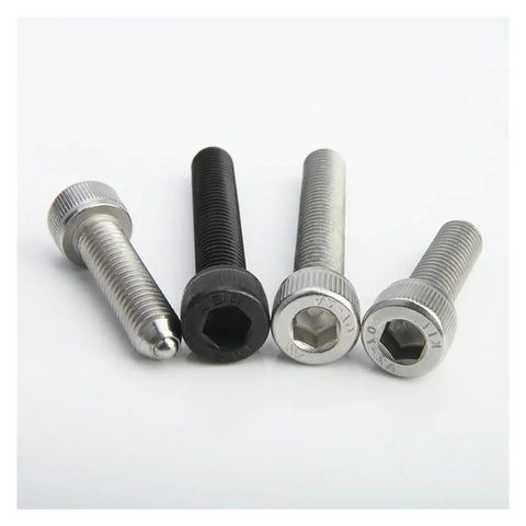 Badass Stainless Steel and Carbon Steel Ball Spring Plungers with Hex Socket Setscrews, four varying lengths and finishes shown.