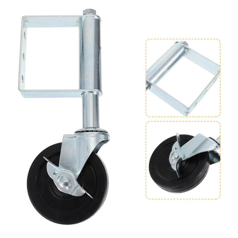 Heavy Duty Gate Caster Set With Spring Loaded Shock Absorbing Wheel For Gates And Fences, 75Kg Load Capacity, Durable Natural Color