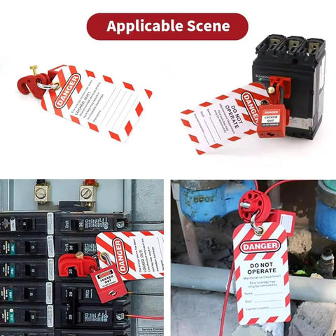 2 Pack Lockout Tagout Locks with Red LOTO Tags Kit Keyed Alike 2 Keys Per Lock Safety Padlocks OSHA Compliant Do Not Operate Tags for Industrial Safety installed on machinery