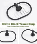 Killer Matte Black Oval Towel Ring Features Smooth Swivel Action Wall Mounted Bathroom Accessory with mounting screws and tools