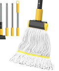 Heavy Duty Wet Mop For Floor Cleaning With Stainless Steel Long Handle And Super Absorbent Cotton Head Commercial Grade Mop