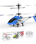 SYMA S107H Mini RC Helicopter With Gyro And Altitude Hold One Key Take Off And Landing Two Point Four GHz in blue with box and remote