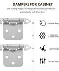 10 Pack Half Overlay Spring Cabinet Hinges, 1.2mm White Nickel Metal Door Hardware with soft close feature, shown with design icons