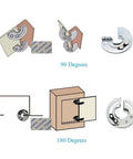 Diagram of Four Pack Half Round Concealed Slide Lid Hinges With 90 And 180 Degree Opening, illustrating fixed mount for cabinet doors.