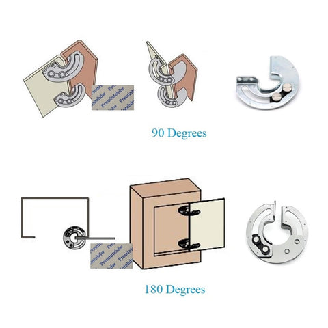 Diagram of Four Pack Half Round Concealed Slide Lid Hinges With 90 And 180 Degree Opening, illustrating fixed mount for cabinet doors.