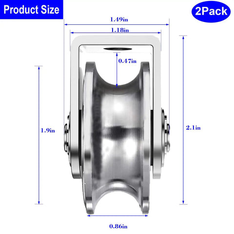 2 Pack 3 Inch Stainless Steel U Groove Pulley Wheel Set For Heavy Duty Gate Track Sliders With 1880 Lb Load Capacity Perfect For Swing Or Sliding Gates And Industrial Grade Gate Hardware. 3-inch stainless steel U groove pulley wheel, side view