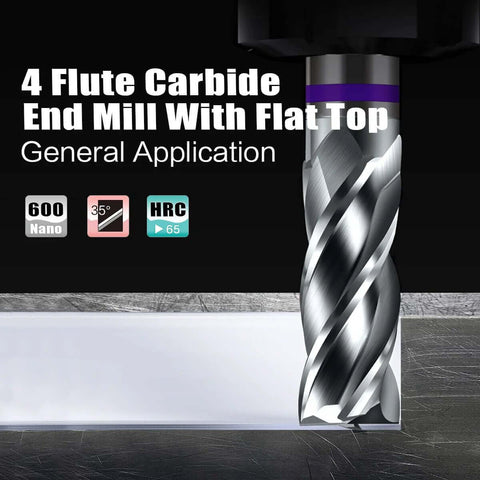 VIERDWIN 1/2-in carbide square-end mill with 4 flutes and 1/2-in shank, cutting metal.