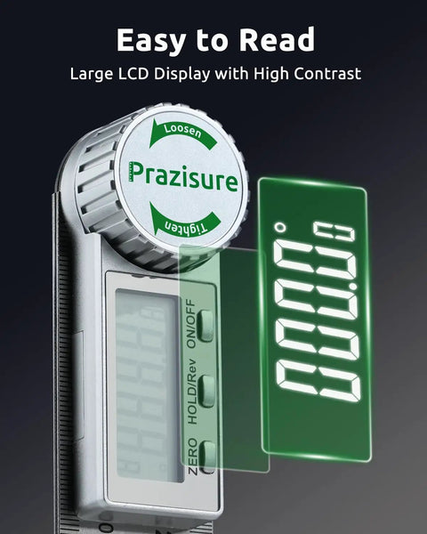 Pro Level Digital Angle Finder Protractor With Roomy Screen For Woodworking And Diy Hustles Featuring Sick Aluminum Build And Dead On Accuracy Calibration Plus Fast Wake Up Feature large LCD display showcasing angle measurements.