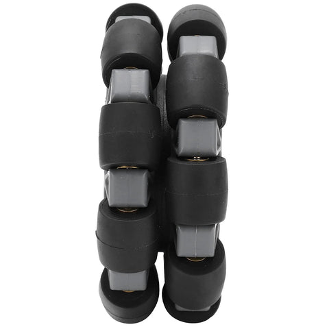 100mm omni-directional wheels with grey square rollers, black hubs, multiple wheels stacked