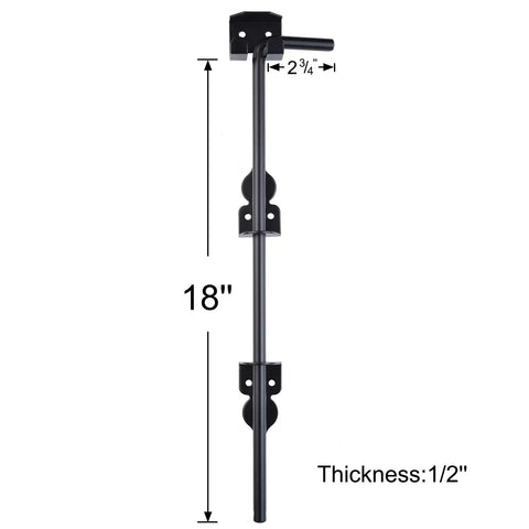 18 Inch Drop Cane Bolt Gate Latch, Beefy Heavy Duty Black Solid Steel Ground Drop Rod For Wood Metal PVC Vinyl Fences And Doors, Corrosion Resistant Outdoor Gate Hardware, Keeps Gates Secured To The Ground, 1 Pack