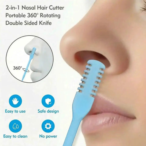 Two In One Nasal Hair Cutter Set For Men And Women With 360 Degree Rotating Manual Nose Trimmer And Soft Cleaning Brush Portable Design