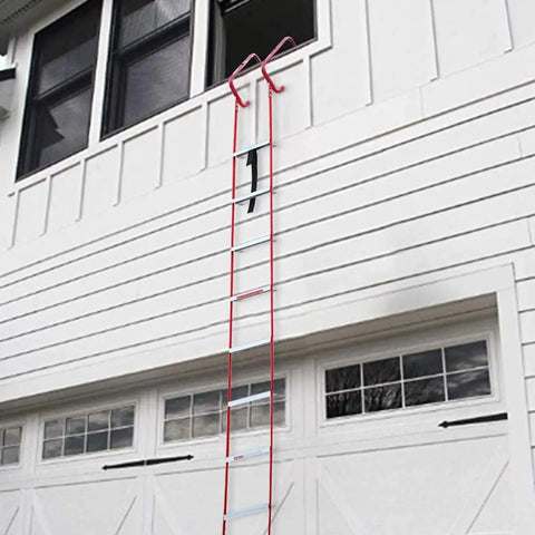 Heavy Duty Fire Escape Rope Ladder Thirty Two Foot Emergency Exit Gear With Flame Resistant Aluminum Rungs And Manganese Steel Hooks For High Rise Home Safety Grab And Go Fall Arrest System Built Like A Tank